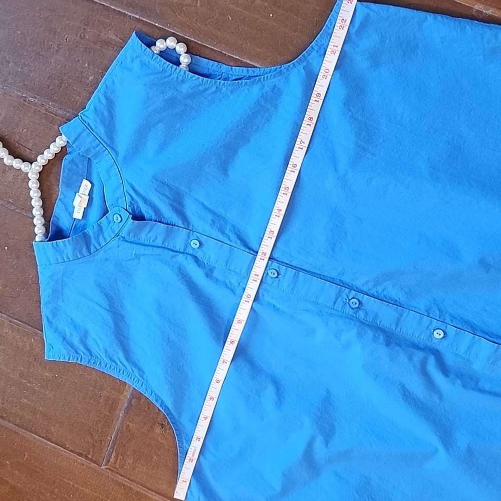 Eileen Fisher Washed Organic Calypso Cotton Poplin Blue Mandarin Collar Shirt - Picture 9 of 11